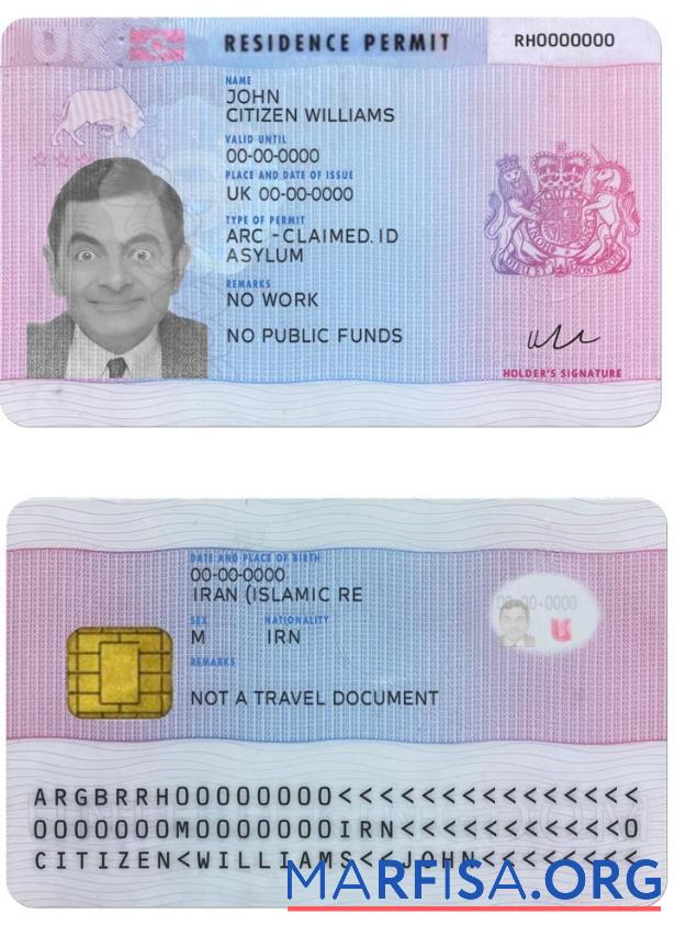 Realistic United Kingdom residence permit version 2 sample